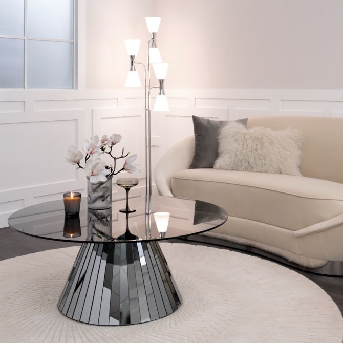 Modern Mirrored Circle Glass Coffee Table For Contemporary Living Room 64x64 0