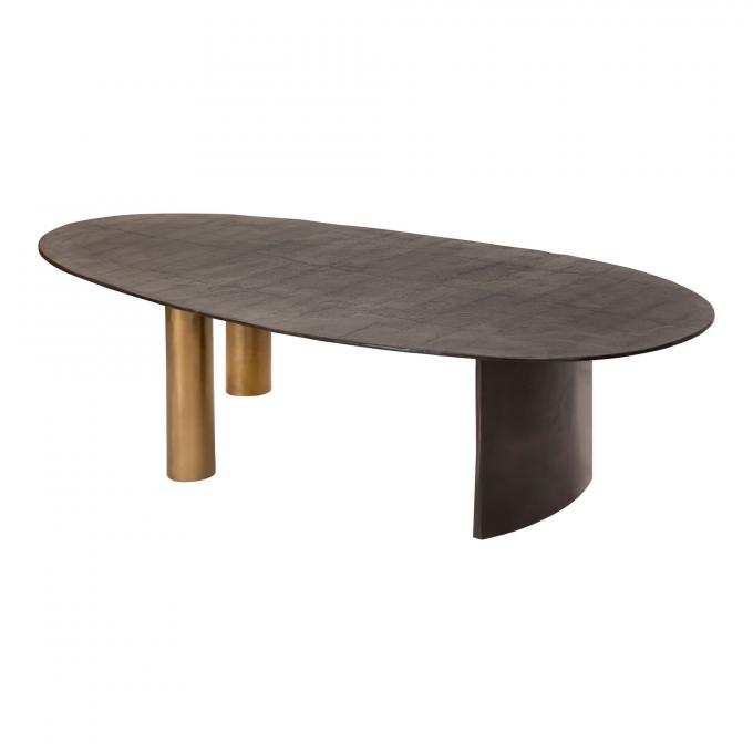 Modern Metal Top glass Oval Coffee Table Brown With Stainless Steel Legs 1