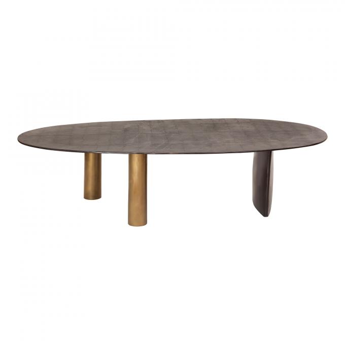 Modern Metal Top glass Oval Coffee Table Brown With Stainless Steel Legs 2