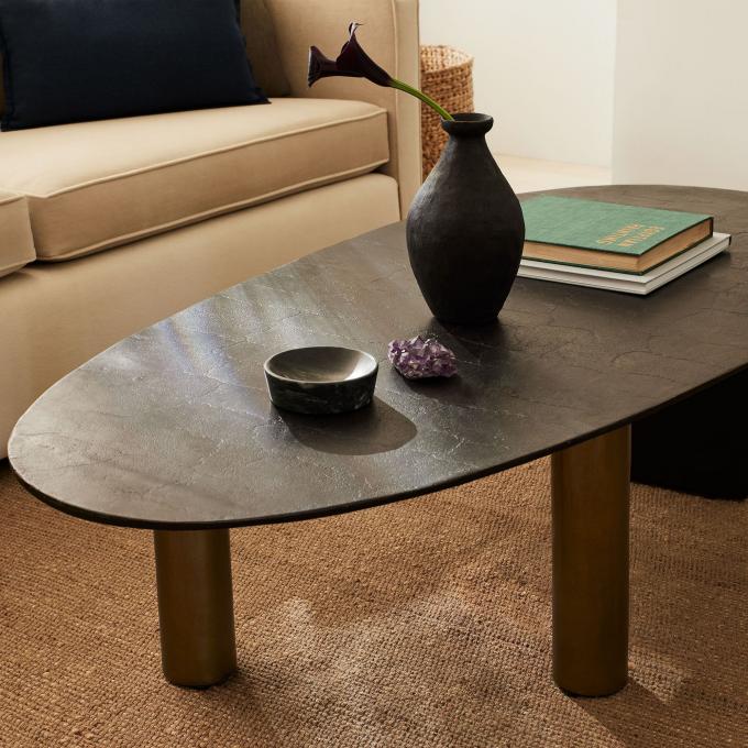 Modern Metal Top glass Oval Coffee Table Brown With Stainless Steel Legs 4