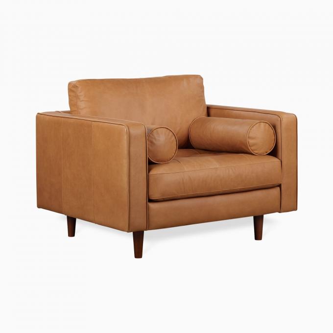Modern Velvet Arm Leather Chaise Lounge Chair With Ottoman Stool 0