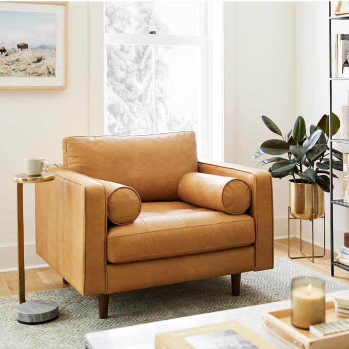 Modern Velvet Arm Leather Chaise Lounge Chair With Ottoman Stool 5