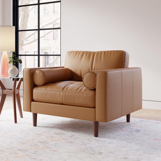 Modern Velvet Arm Leather Chaise Lounge Chair With Ottoman Stool 6