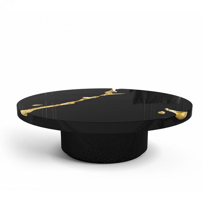 Black Modern Coffee Table Round Marble Top Nordic For Living Room Decor 7