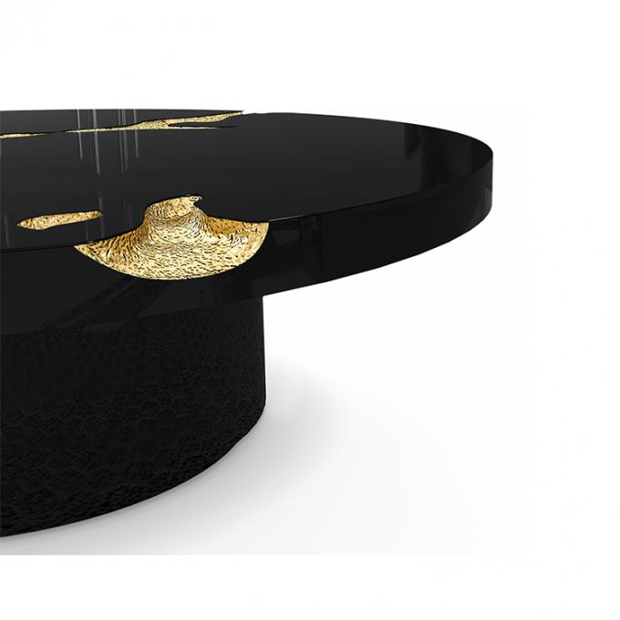 Black Modern Coffee Table Round Marble Top Nordic For Living Room Decor 8