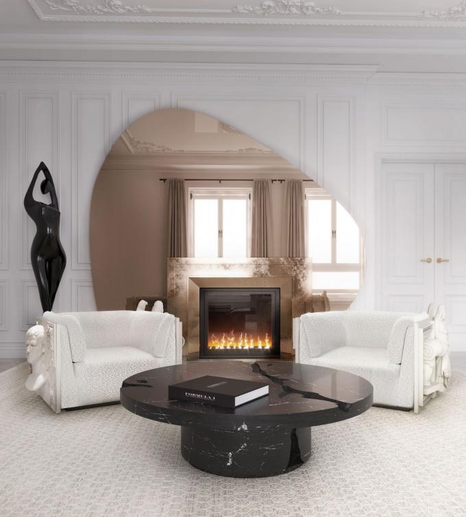 Black Modern Coffee Table Round Marble Top Nordic For Living Room Decor 13