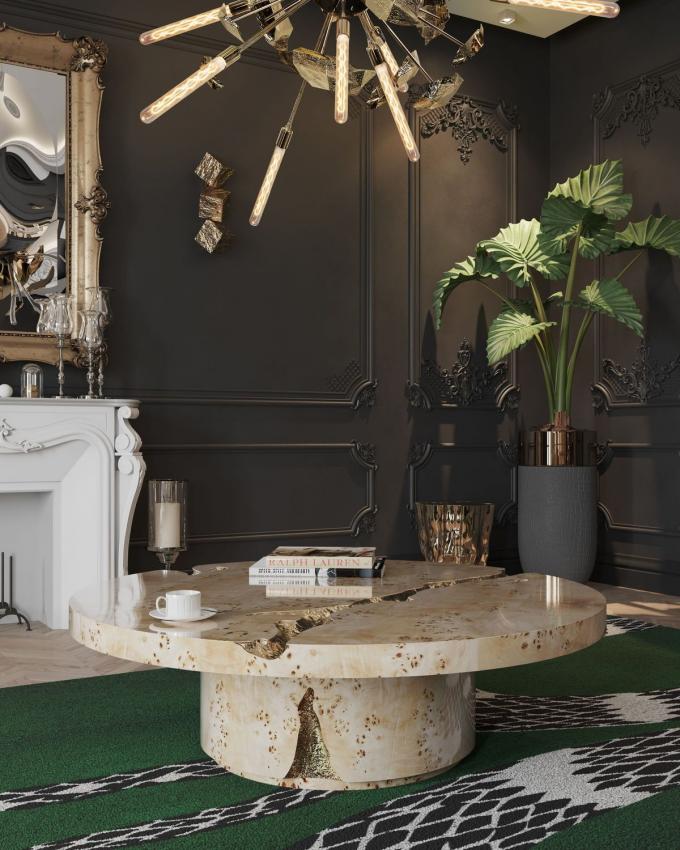 Black Modern Coffee Table Round Marble Top Nordic For Living Room Decor 12