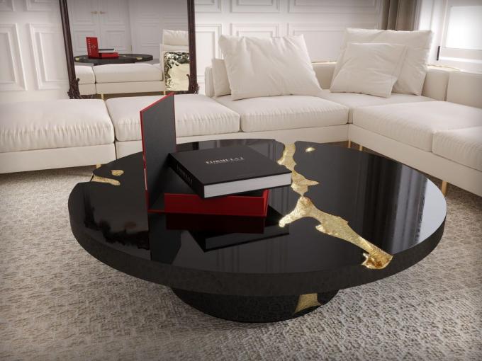 Black Modern Coffee Table Round Marble Top Nordic For Living Room Decor 15