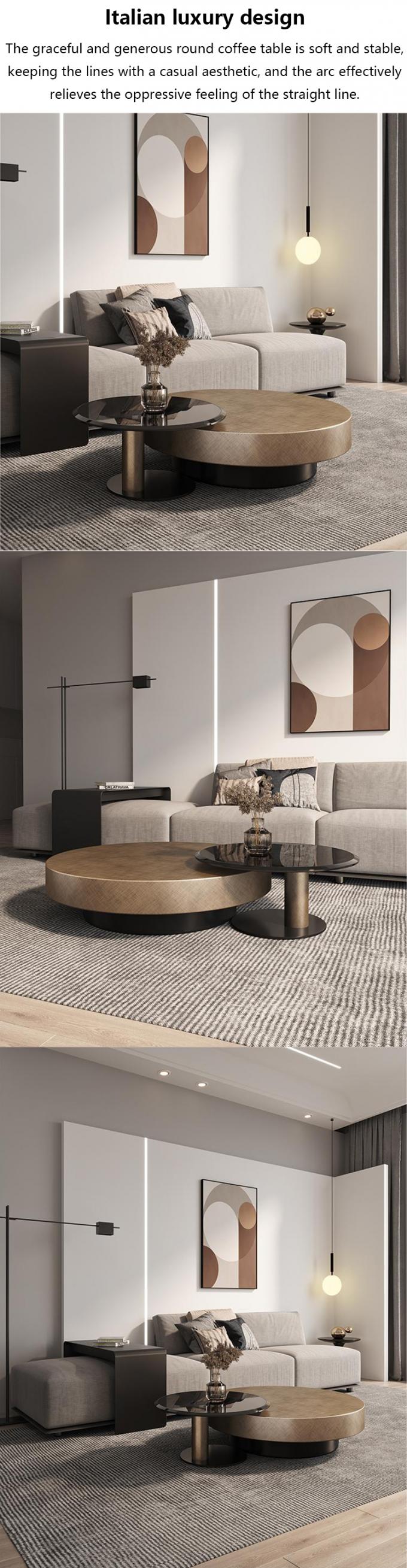 80X32 Stainless Steel Circle Round Glass Top Coffee Table Black Gold Base 1