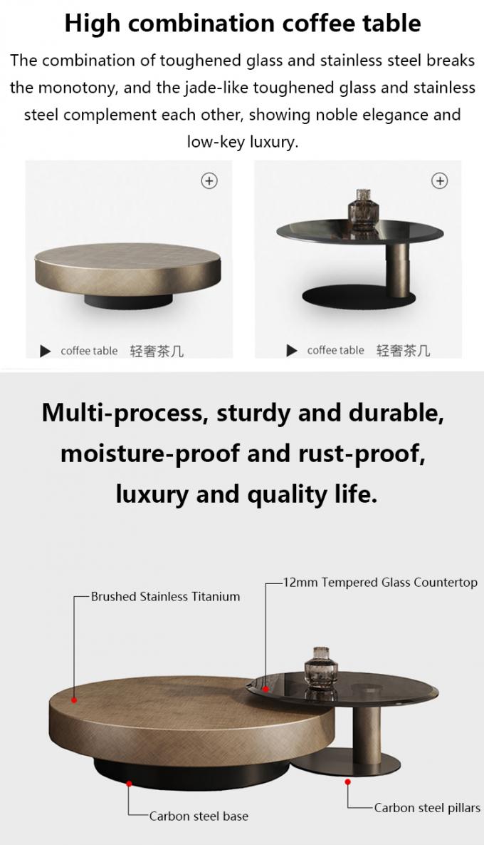 80X32 Stainless Steel Circle Round Glass Top Coffee Table Black Gold Base 2