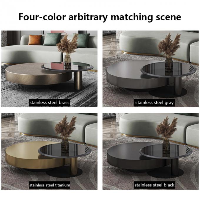 80X32 Stainless Steel Circle Round Glass Top Coffee Table Black Gold Base 3