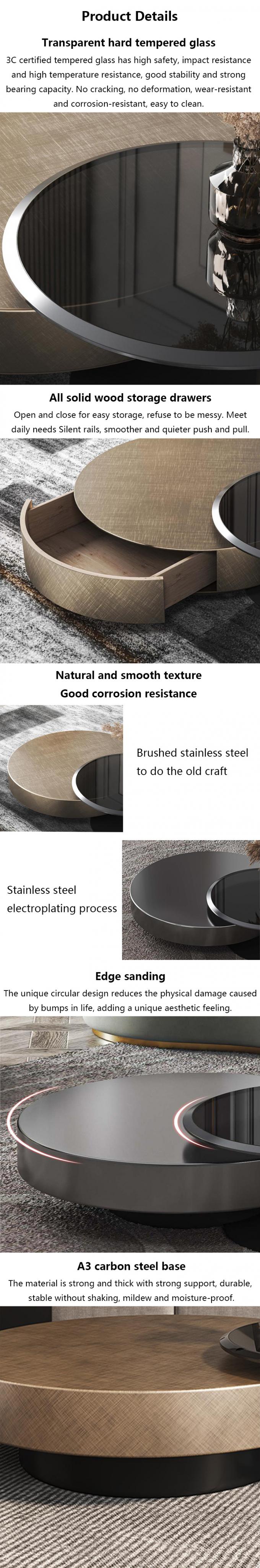 80X32 Stainless Steel Circle Round Glass Top Coffee Table Black Gold Base 4