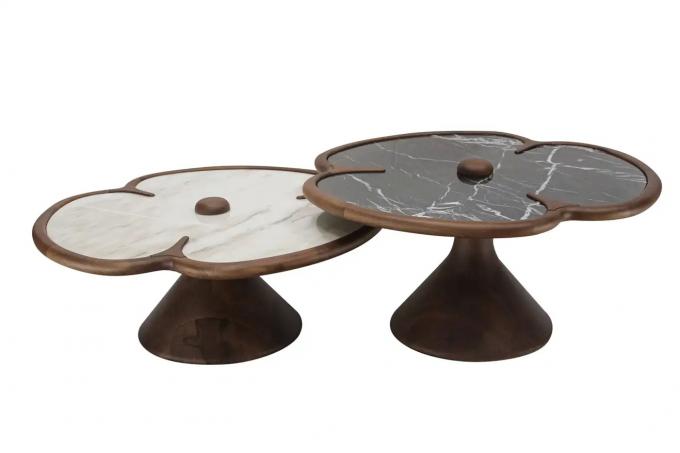 Wooden Round Marble Center Table For Living Room Clover Design 2