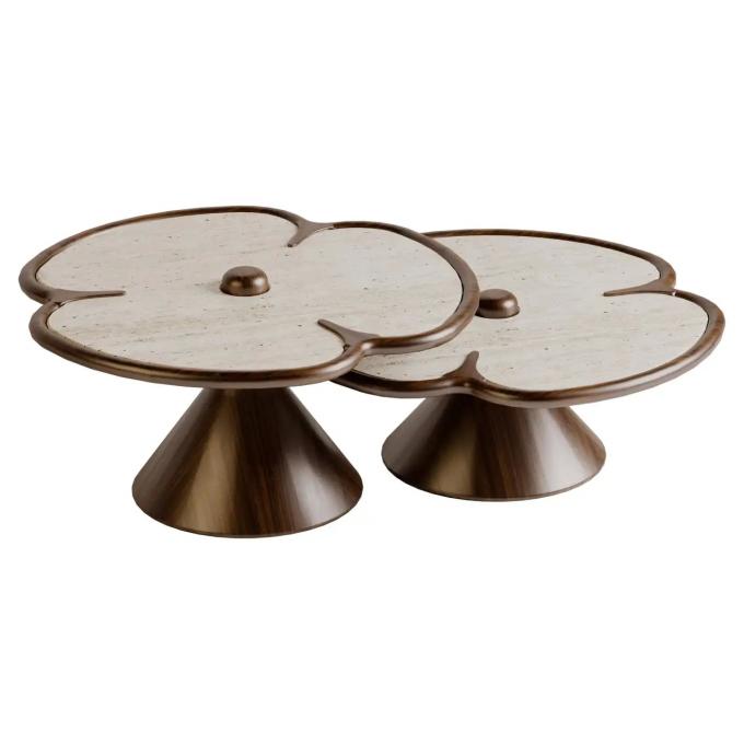 Wooden Round Marble Center Table For Living Room Clover Design 4