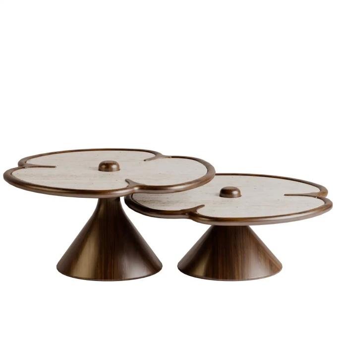 Wooden Round Marble Center Table For Living Room Clover Design 5
