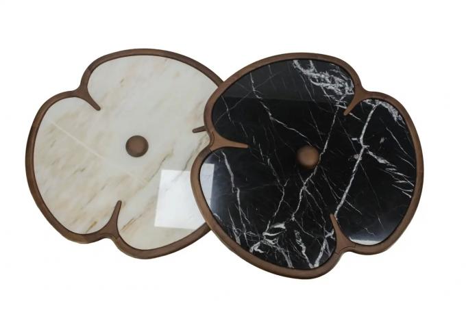 Wooden Round Marble Center Table For Living Room Clover Design 3