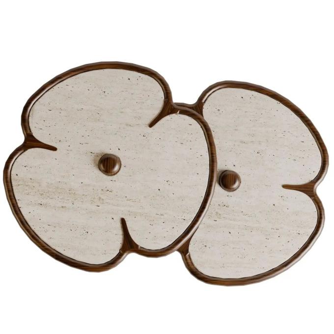 Wooden Round Marble Center Table For Living Room Clover Design 6