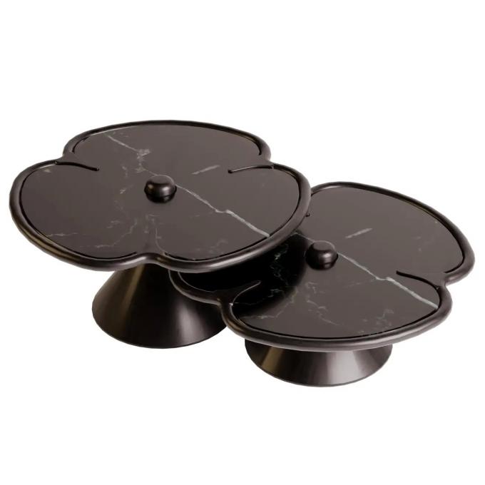 Wooden Round Marble Center Table For Living Room Clover Design 7
