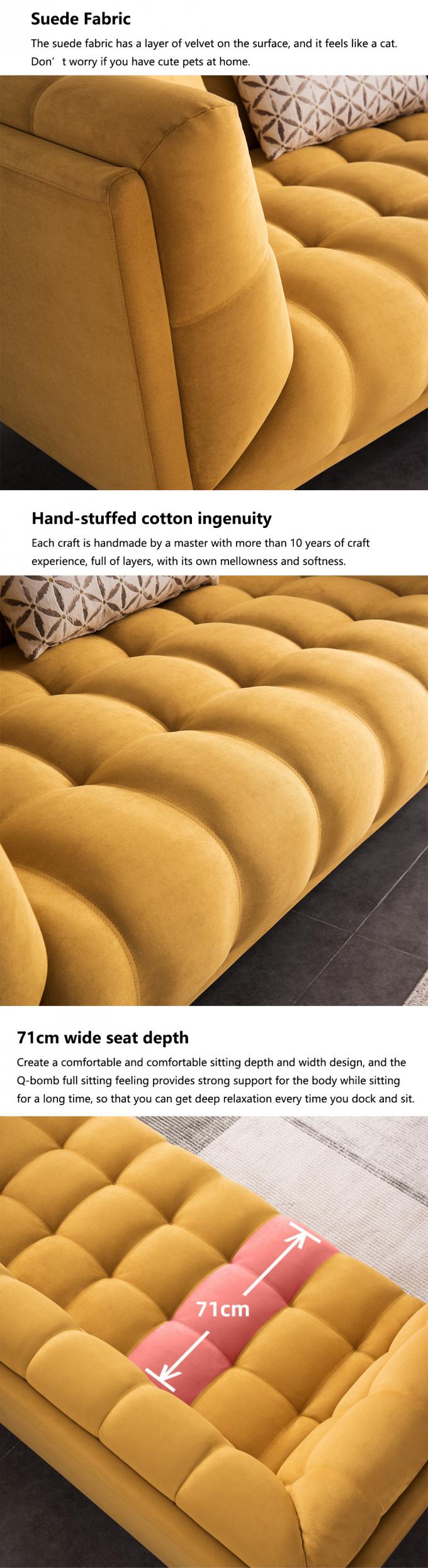 Tufted Sectional Loveseat Sleeper Sofa Bed Pull Out Yellow Velvet 2