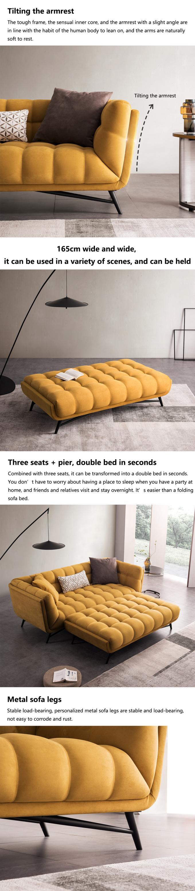 Tufted Sectional Loveseat Sleeper Sofa Bed Pull Out Yellow Velvet 3