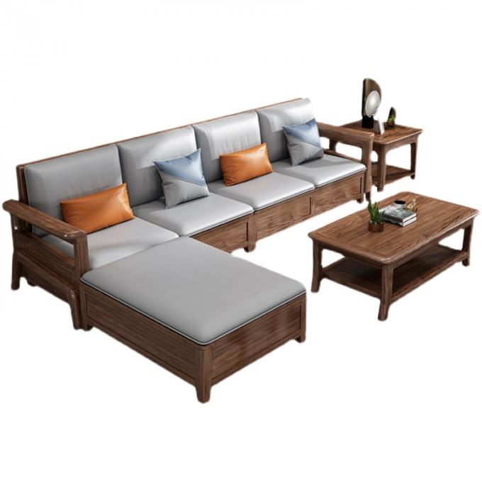 Teak Solid Wooden 7 Seater Sofa Set Modular Lounge With Leather Upholstery 4