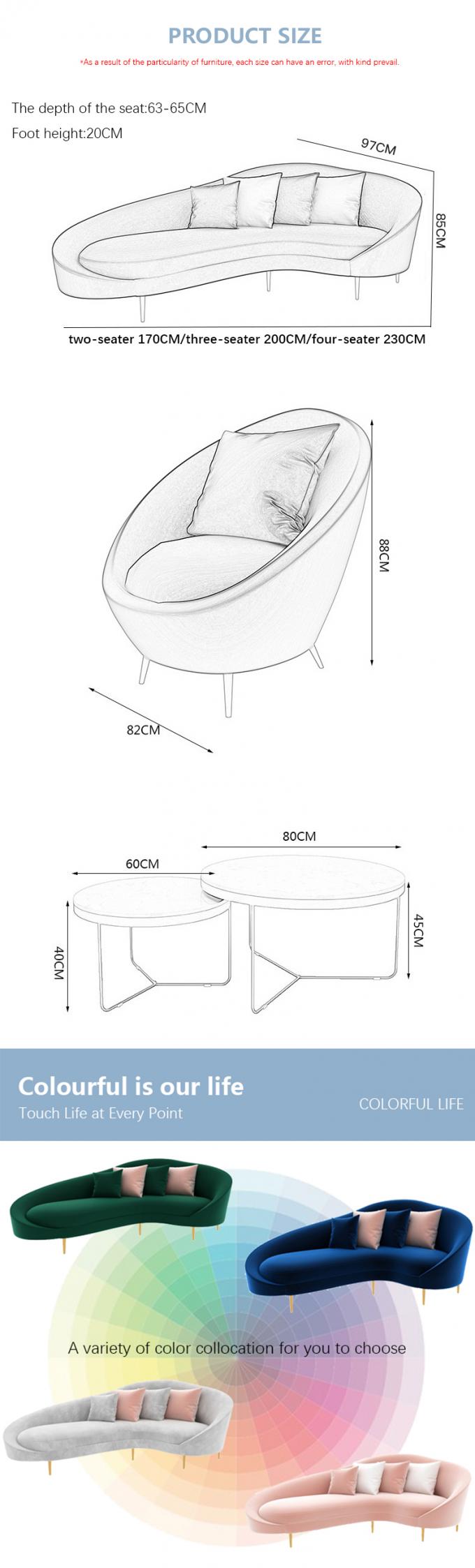Parlor Rest Area Reception Chair Set With Customized Size And Three Seat Velvet Couch 7