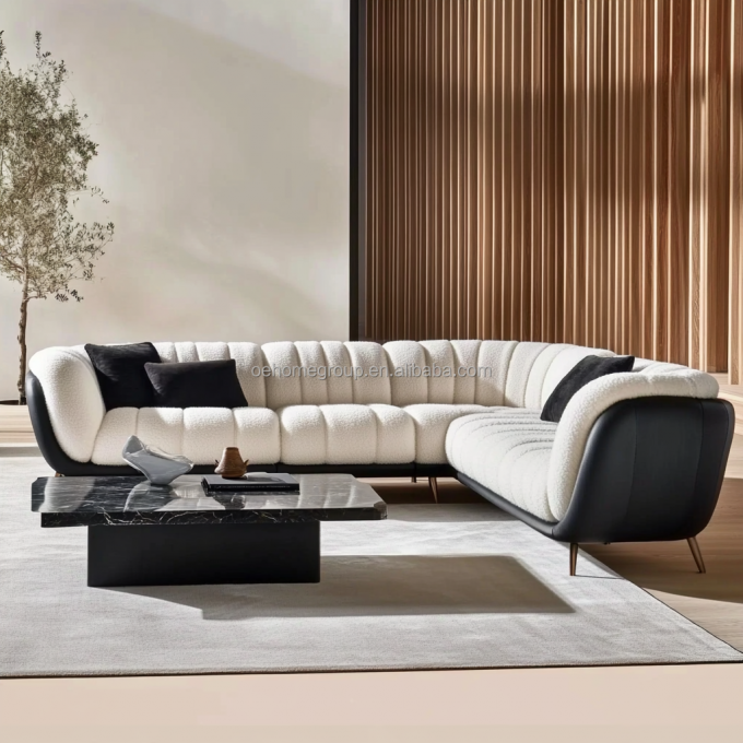 Modern Sofa Set 3-Seat Soft Bay Living Room Sitting Couch Boucle Fabric White Furniture Filling Material FOAM 4