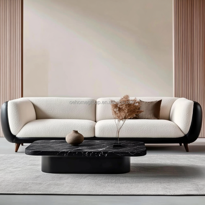 Modern Sofa Set 3-Seat Soft Bay Living Room Sitting Couch Boucle Fabric White Furniture Filling Material FOAM 5
