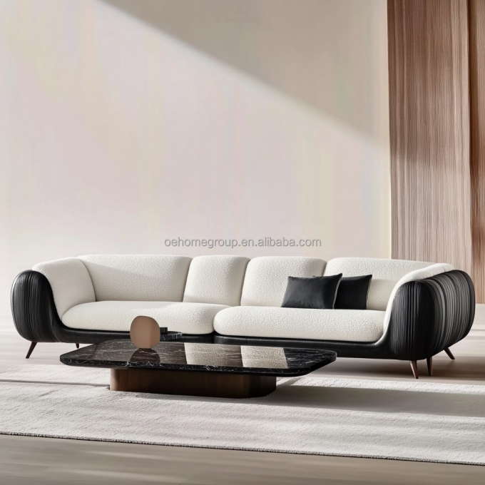 Modern Sofa Set 3-Seat Soft Bay Living Room Sitting Couch Boucle Fabric White Furniture Filling Material FOAM 6