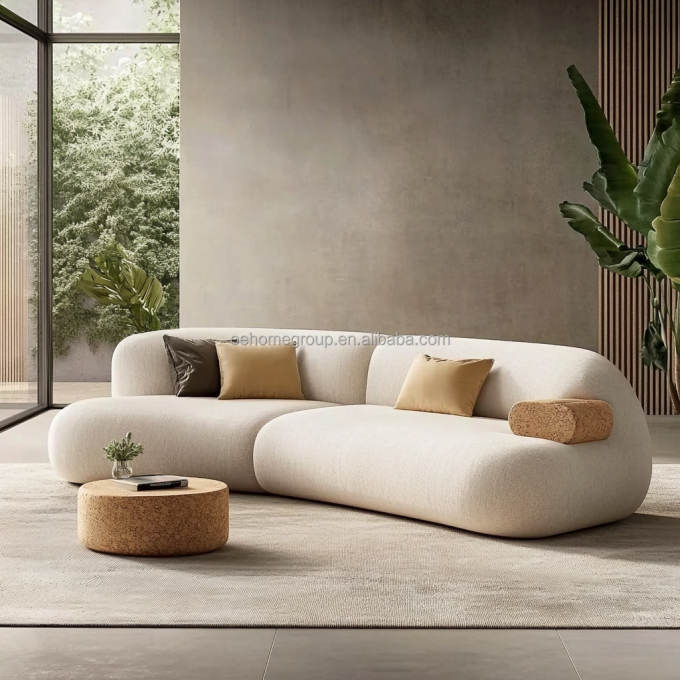 Fabric Covered Density Sponge-Filled Solid Wood Frame Sofa Set For Contemporary Design Home Furniture Villa Living Room 1