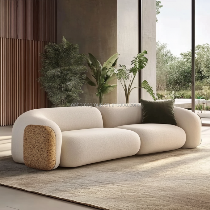 Fabric Covered Density Sponge-Filled Solid Wood Frame Sofa Set For Contemporary Design Home Furniture Villa Living Room 2