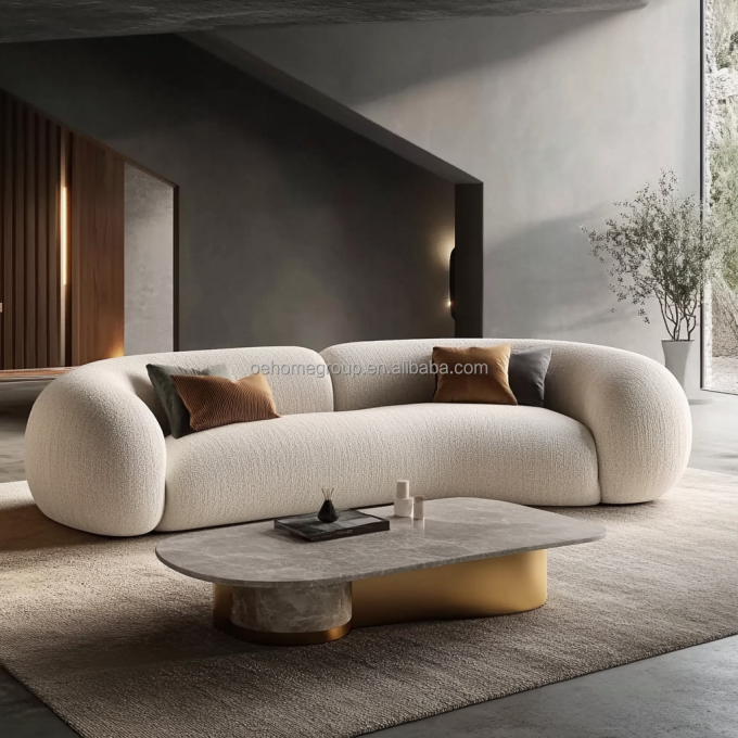 Fabric Covered Density Sponge-Filled Solid Wood Frame Sofa Set For Contemporary Design Home Furniture Villa Living Room 3