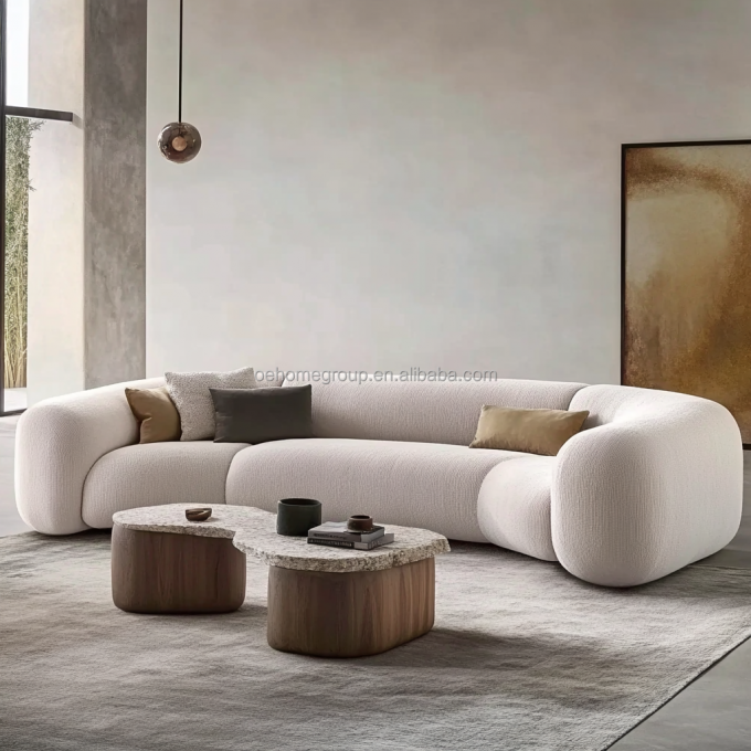 Fabric Covered Density Sponge-Filled Solid Wood Frame Sofa Set For Contemporary Design Home Furniture Villa Living Room 4
