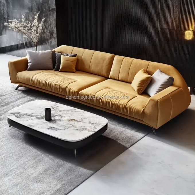 Fabric Covered Density Sponge-Filled Solid Wood Frame Sofa Set For Contemporary Design Home Furniture Villa Living Room 5