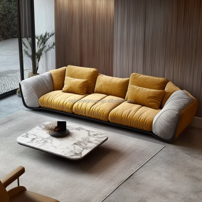 Fabric Covered Density Sponge-Filled Solid Wood Frame Sofa Set For Contemporary Design Home Furniture Villa Living Room 6