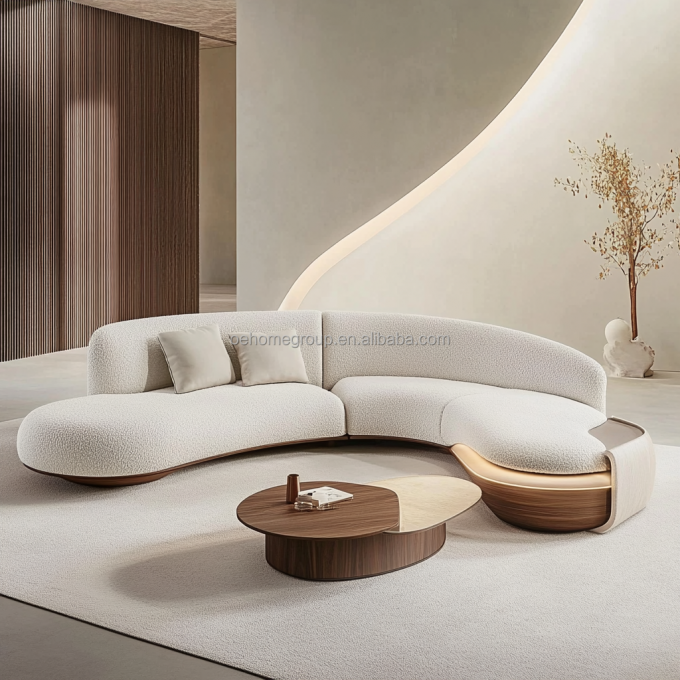 Tufted Back Modern Walnut Wood Floor Corner Sofa With Special-Shaped Corner Leg Design And Imperial Concubine Technology 1