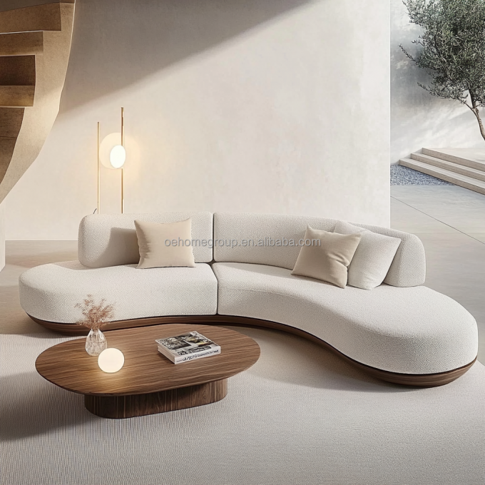Tufted Back Modern Walnut Wood Floor Corner Sofa With Special-Shaped Corner Leg Design And Imperial Concubine Technology 2