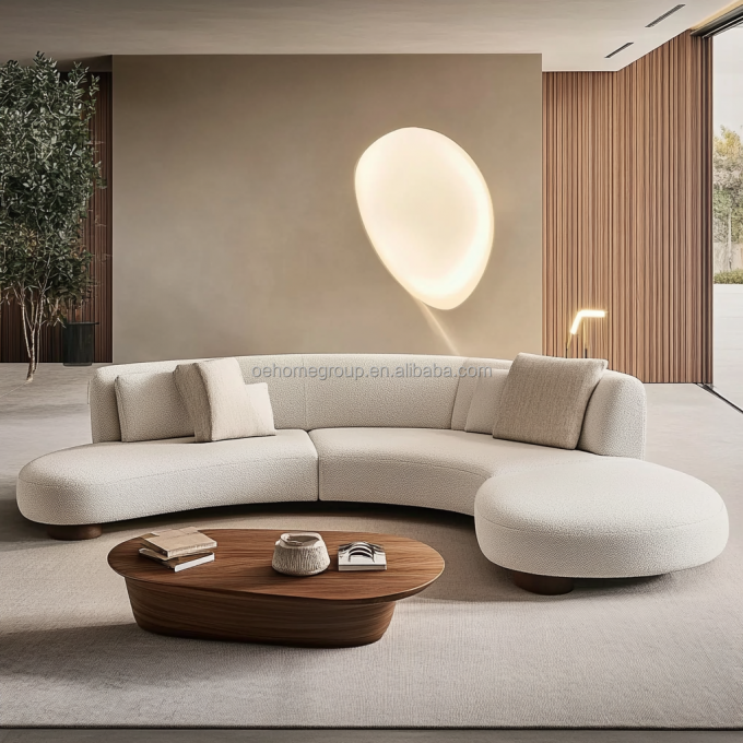 Tufted Back Modern Walnut Wood Floor Corner Sofa With Special-Shaped Corner Leg Design And Imperial Concubine Technology 3