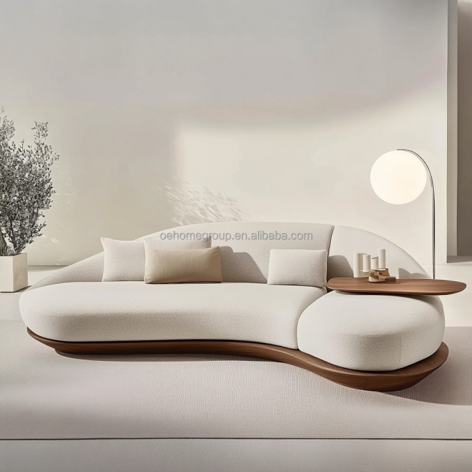Tufted Back Modern Walnut Wood Floor Corner Sofa With Special-Shaped Corner Leg Design And Imperial Concubine Technology 4
