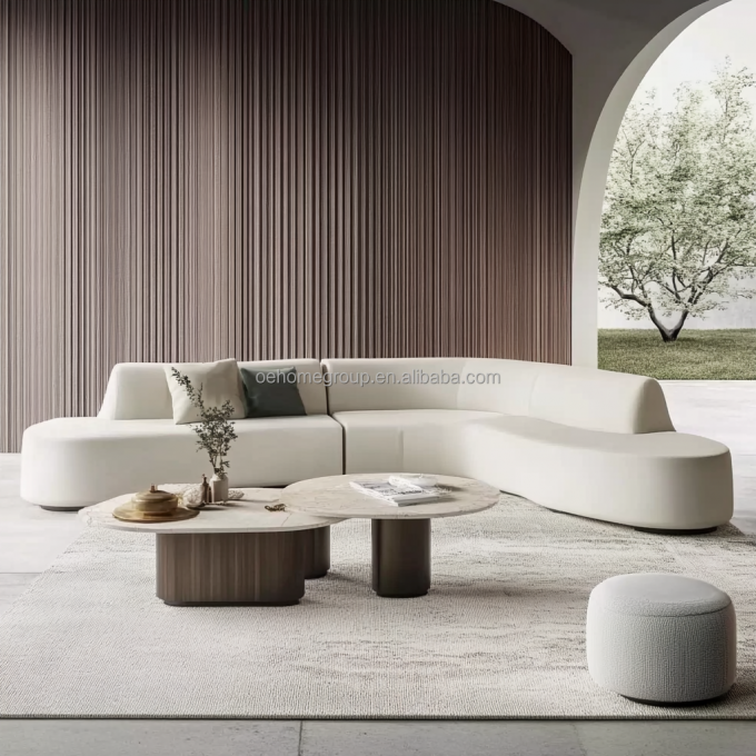 Tufted Back Modern Walnut Wood Floor Corner Sofa With Special-Shaped Corner Leg Design And Imperial Concubine Technology 5