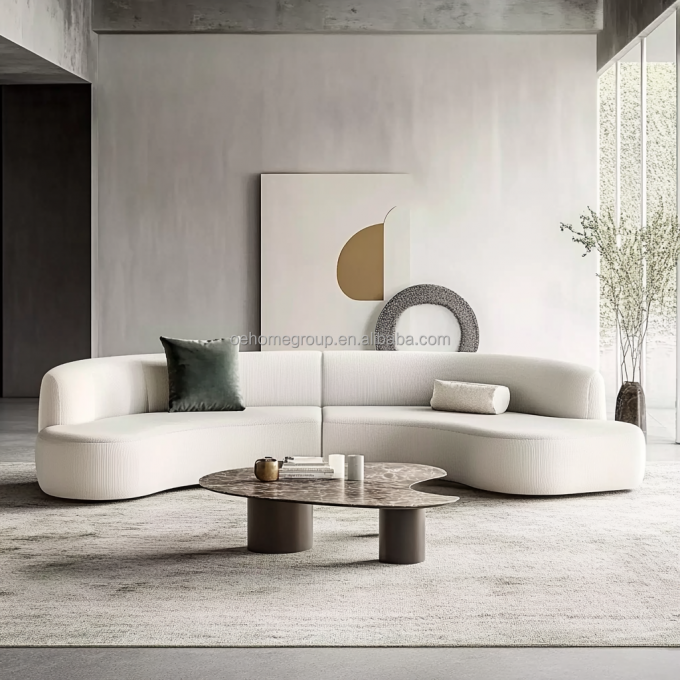 Tufted Back Modern Walnut Wood Floor Corner Sofa With Special-Shaped Corner Leg Design And Imperial Concubine Technology 6