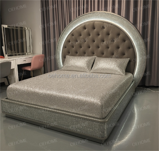 Villa Luxury Bedroom Furniture Modern Diamond Mirrored Bed For Bedroom Or Hotel Improvement Option 2