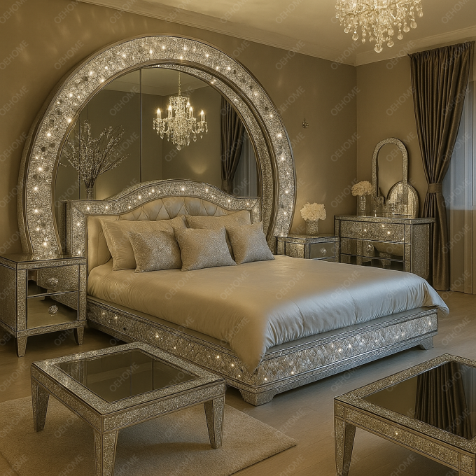 Villa Luxury Bedroom Furniture Modern Diamond Mirrored Bed For Bedroom Or Hotel Improvement Option 3