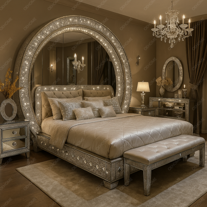 Villa Luxury Bedroom Furniture Modern Diamond Mirrored Bed For Bedroom Or Hotel Improvement Option 4