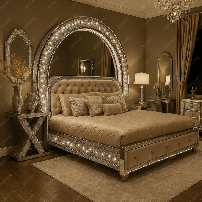 Villa Luxury Bedroom Furniture Modern Diamond Mirrored Bed For Bedroom Or Hotel Improvement Option 5