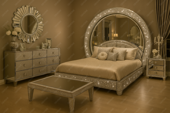 Villa Luxury Bedroom Furniture Modern Diamond Mirrored Bed For Bedroom Or Hotel Improvement Option 6