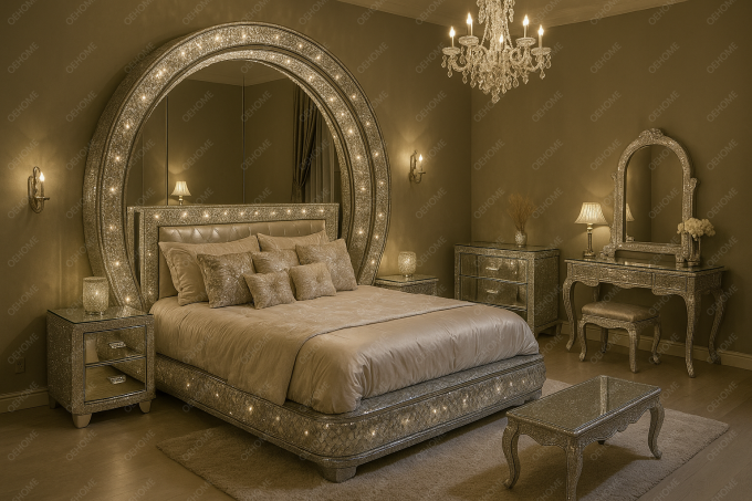 Villa Luxury Bedroom Furniture Modern Diamond Mirrored Bed For Bedroom Or Hotel Improvement Option 8
