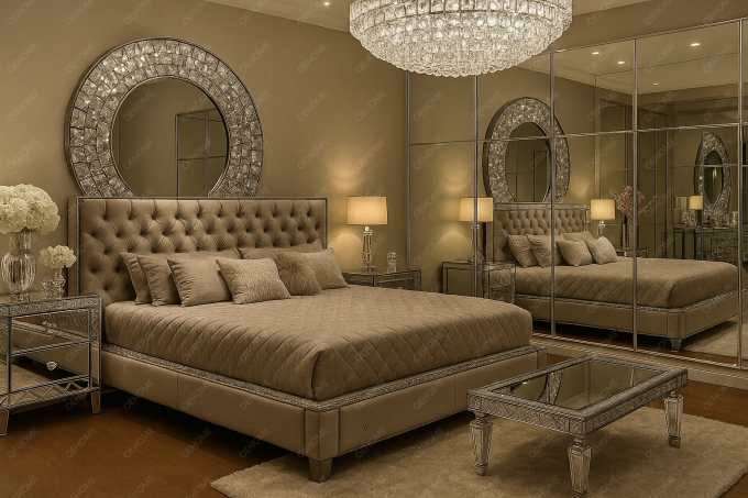 Villa Luxury Bedroom Furniture Modern Diamond Mirrored Bed For Bedroom Or Hotel Improvement Option 9