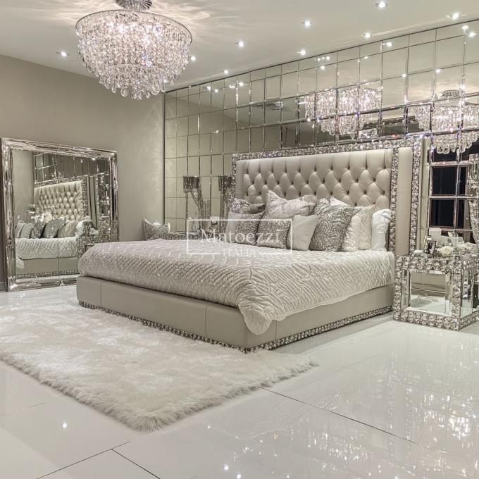 Transform Bedroom Modern UK Style Kingsize Bed Featuring Diamond Crystal Wooden Frame And Latest Designs 5