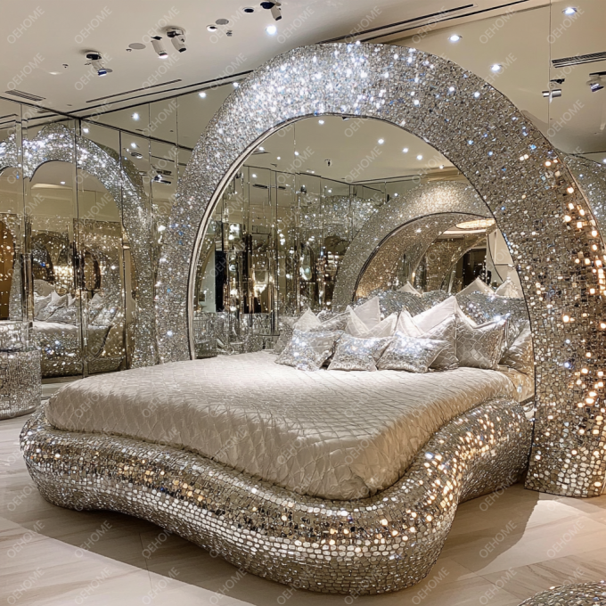 Eco-friendly Modern Luxury Diamond Crystal Bedroom Wooden Frame Bed Queen/King Size Designer Furniture For Home Or Hotel 5